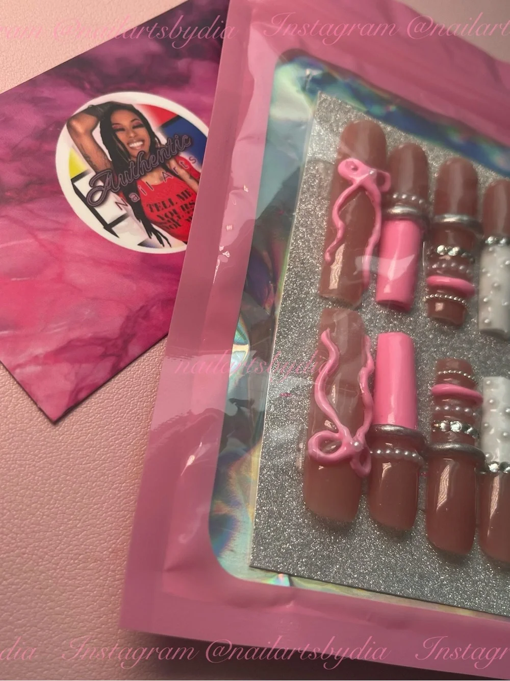 Pink & Nude Embellished Press-On Nail Set